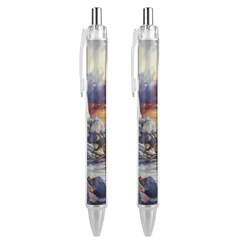 Watercolor Lighthouse Rocky Shore Smooth Ink Pens Ballpoint 0.5mm Fancy Pen Retractable Office Supplies