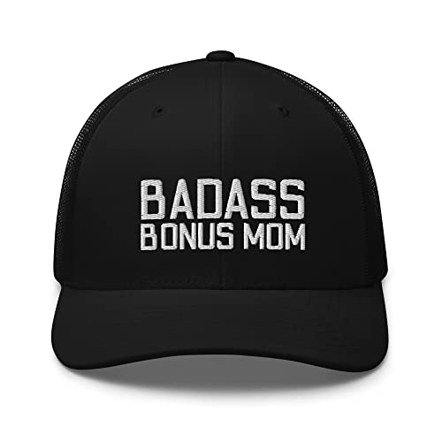 Bonus Mom - Unbiological Mom Gifts Stepmom from Stepdaughter Stepson Trucker Hat Mesh M1 Black