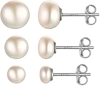 PROSILVER Women Freshwater Cultured Pearl Earrings, With 925 Sterling Silver Post, Hypoallergenic, 4/6/8/10MM-Send Gift Box