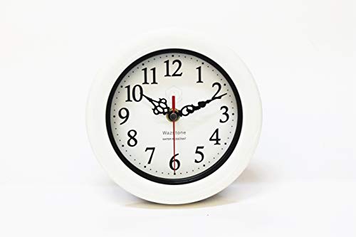 Perfect Pearl Water Resistant Clock, Simple Modern Design, 6.5 in Diameter, Plastic Frame, Flexible options to hang or to stand.