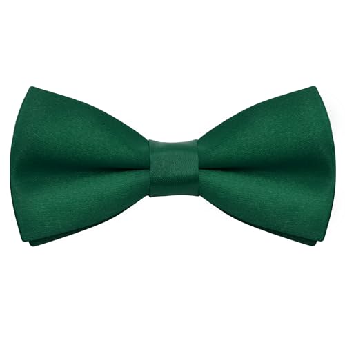 Bskifnn Kids Bow Ties Solid Color Satin Bow Tie for Child Boys Toddlers Wedding Party Dress up (Dark green kids)