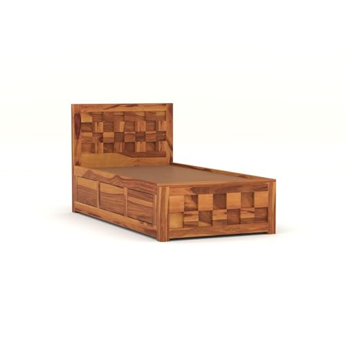 Image of Solid Sheesham Wood Single Size Bed with Box Storage for Bedroom Living Room Single Cot for Home Wooden Palang for Hotel (Honey, Size 6 * 4)