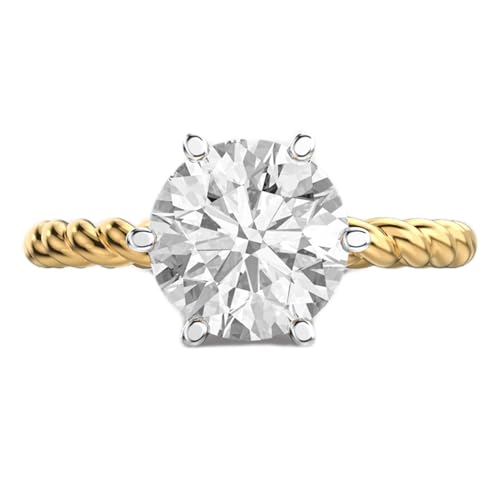 Bague solitaire moissanite argent sterling 925 plaqué or bijou rond femme