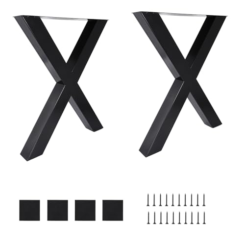 TROPOW 2 Metal Table Legs, 28”Height 30'' Wide Dining Legs, Heavy Duty 3.9'' Width Box Section Square X Frame, Desk Legs Industrial Black Table Legs, Furniture Legs
