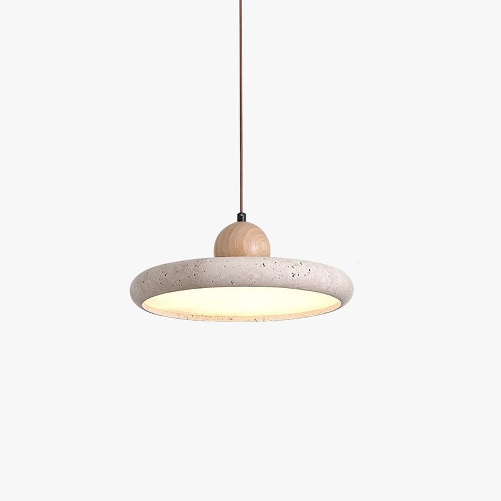 Suspension industrielle travertin jaune ajustable contre lumière agressive
