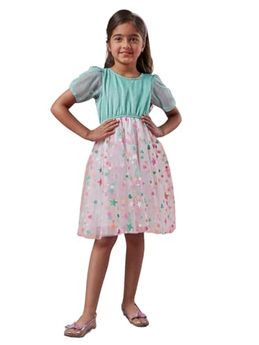 Pspeaches Girl's Polka Dot Printed Net A-Line Dress Perfect for Every Occasion Trendy Style (3-4Years) Multicolour