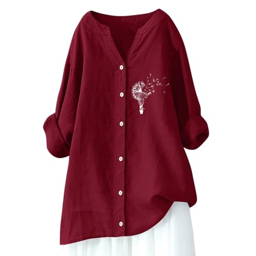 Camisas de lino para mujer, color sólido, manga 3/4, gasa arrugada, camisetas de verano para mujer, cuello en V, ropa casual de moda, algodón, manga larga, primavera, holgada, talla grande, lindas