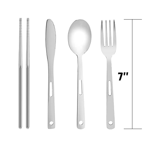 Stainless Steel 13 Piece Family Cutlery Picnic Utensil Set With Travel Case For Camping | Hiking | Bbqs - Includes Forks | Spoons | Knifes | Chopstick, Plus Nylon Commuter Case (Black) #TOP3