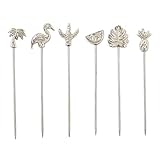 Cocktail Picks or Martini Picks, Set of 6 Stainless Steel Reusable Toothpicks for Drinks or Bloody...