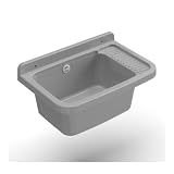 Lavandino pilozzo a muro da esterno colore cemento kit incluso 50x35x24H cm