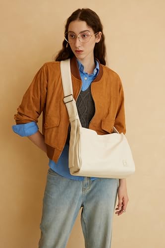 LAFESTIN PU Leather Shoulder Bag For Women, Stylish Women's Shoulder Handbags with Adjustable Strap, Drawstring Closure, Inner Zipper Pocket, Temperament White2