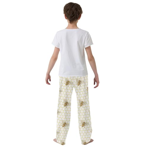 ZZXXB Bee and Honeycomb Boys Long Pants Soft Trousers Elastic Waist Kids Lounge Bottoms with Pockets S-XL3