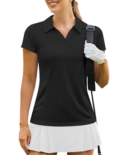 Image of PINSPARK Womens Golf Shirt Short Sleeve Polo V-Neck Quick Dry Tennis Tops | Moisture-wicking Breathable Fabric, Classic Collar, Slim Fit, Ideal for Golf Tennis Pickleball Casual