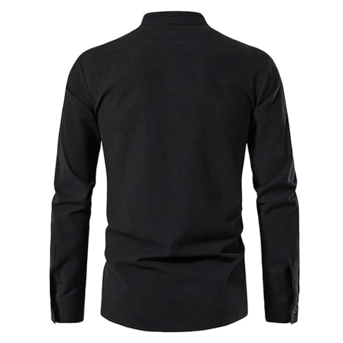 Men's Linen Cotton Shirt Soft Long Sleeve Lace Up Top Vintage Mock Neck Casual Fall Fashion Spring Henley Shirt3