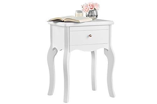 CARME Sorrento Collection Sorrento - Mesa auxiliar blanca con cajón, diseño vintage de lujo, muebles de dormitorio, mango de oro rosa, almacenamiento