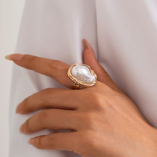 3 Pcs Metal Big Pearl Open Choker Necklace Bracelet Rings for Women Adjustable Gold Baroque Pearl Choker Necklaces Round Necklace Suitable for Party ummer Beach Bead Body Chain Jewelry4