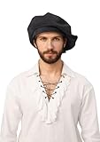 HidmFaw Renaissance Hat Men Medieval Beret Tudor Hat Ren Faire Muffin Cap Minstrel Costume Accessory (Black)