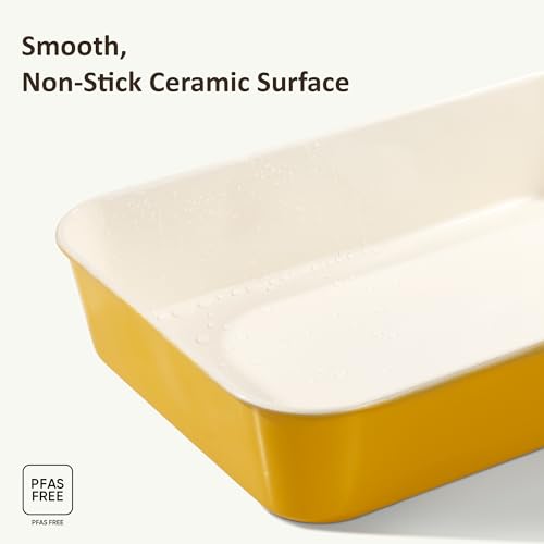 CAROTE 6-Piece Ceramic Baking Pans Set, Aluminized Steel Bakeware Sets, Toxin-Free Nonstick Stackable Oven Pans with Cookie Sheet, Muffin Pan, Loaf Pan, Round & Square Cake Pan, Cooling Rack by CAROTE - Image 4
