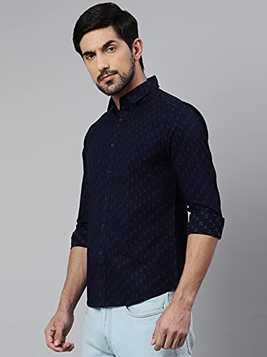 Image of Dennis Lingo Men's Dobby Print Slim Fit Cotton Casual Shirt