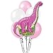 Dinosaur Balloons for Kids - 7-Pack 1-Dinosaur and 6 Pink and White 12inch Balloons Set for Birthday Party - Premium Quality Foil - Reusable - Vivid Colors and Funny Animal