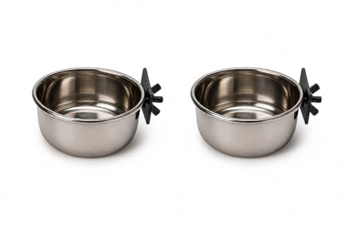 Image of Pets Empire Best Stainless Steel Birds Coop Cup Feeder Bowl (200ML Pack of 2, Clamp)