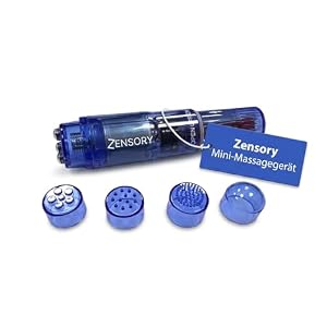 Zensory Mini-Massagegerät – Kompaktes Vibrationsgerät für Massage und Sensorik – Batteriebetrieben mit 4 Aufsätzen