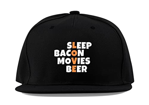 Casquette de baseball snapback noire Sleep Bacon Movies Beer, chapeau visière plate en coton