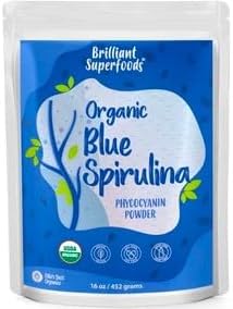 Organic Blue Spirulina Powder Superfood Supplement -16oz - Odorless - Vegan, Non GMO, Gluten-Free, Dairy-Free, Brilliant Blue Food Coloring - Pure Water Extracted