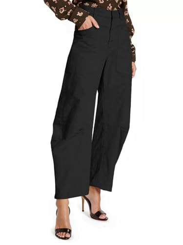 Cicy Bell Womens Baggy Barrel Horseshoe Pants Casual High Waisted Button Trousers with Front Pockets3
