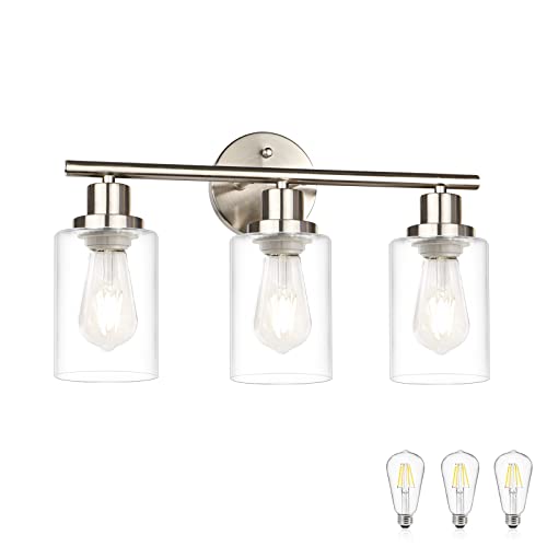 Unicozin (Include Bulb) Vanity Lights 3-Light Bathroom Light Fixtures Over Mirror, 4000K, Brushed Nickel Vanity Light with Glass Shade, Wall Light for Bedroom Hallway Unicozin (Include Bulb) Vanity Lights 3-Light Bathroom Light Fixtures Over Mirror, 4000K, Brushed Nickel Vanity Light with Glass Shade, Wall Light for Bedroom Hallway