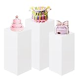 HAISIWLKJ 3PCS Square Pedestal Stands for Parties, White Metal Square Plinths Dessert Table Cube Display Pillars for Birthday Wedding Bridal Baby Shower Party Decorations(Small)