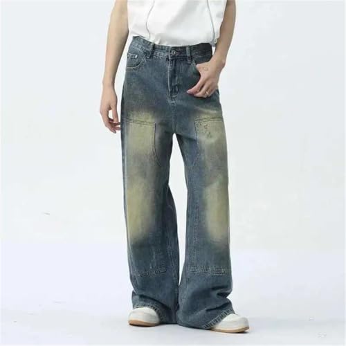 Men Make Old Jeans Patchwork Pocket Denim Pants Wide Leg Trousers2