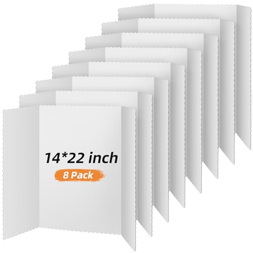 Image of Henoyso 8 Pcs 14 x 22 Inch White Tri Fold Poster Board Bulk for Display | Science Fair Project, Classroom Display Paperboard, Single Wall Build, Lightweight Presentation Board, 3 Panels