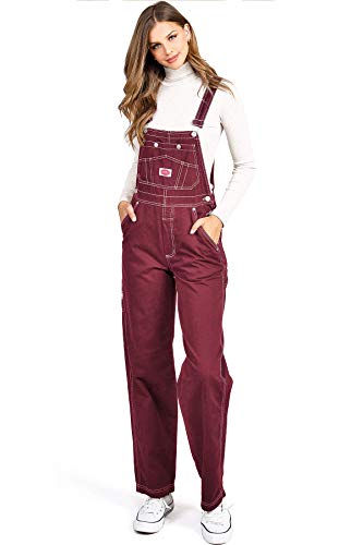 Revolt by Palomares Women's Juniors Baggy Straight Leg Twill/Denim Overalls (S, Wine)