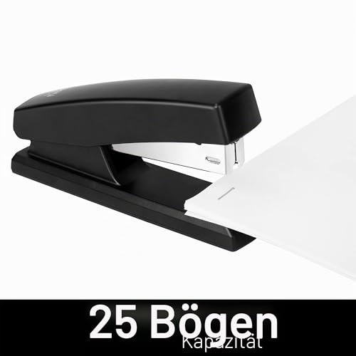 Deli Heftgerät, Schreibtischhefter mit 640 Heftklammern, Bürohefter, 25 Blatt, Schwarz