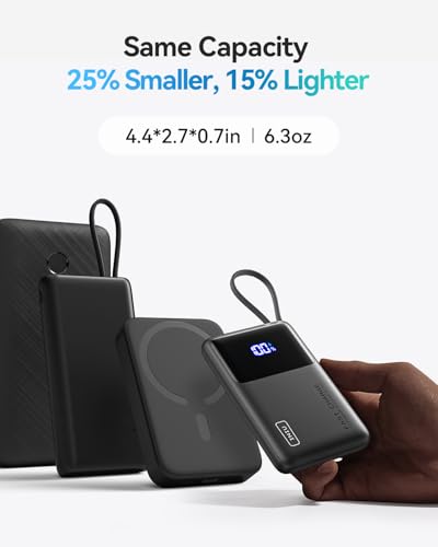 Image of INIU 10000mAh Power Bank, Small 45W PD Fast Charging Portable Charger with Built-in USB C Cable, Flight-Safe Travel External Phone Battery Pack for iPhone 17 Pro Max Samsung S26 iPad etc, Black