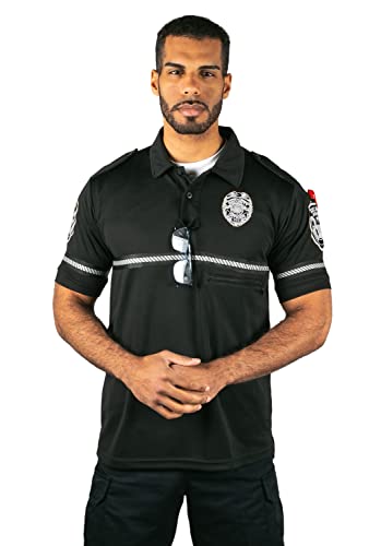First Class Security Badge and Patch Bike Patrol Polo Shirt with Zipper Pocket and Reflective Hash Stripes4
