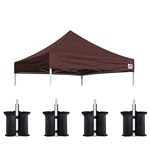 Image of Eurmax USA 8x8 Pop Up Canopy Replacement Top,Universal Instant Canopy Cover ONLY,Heavy Duty UPF 50+ UV Protection,Water & Wind Resistant Tarp,30+ Colors Available,Bonus 4 Sand Bags (Cocoa)
