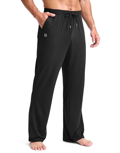 G Gradual Men's Yoga Sweatpants Soft Lounge Casual Pants Open Bottom Stretchy Athletic Sweat Pants with Pockets (Black,Large)
