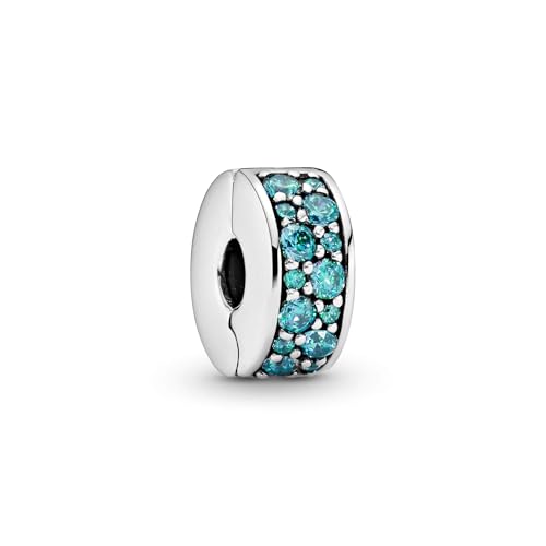 PANDORA Shining Elegance Clip Charm, Sterling Silver, Teal Cubic Zirconia, One Size2