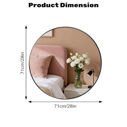 Image of Simple Deluxe 28 Inch Round Bathroom Mirror, Black Vanity Mirror with Metal Frame, Modern Circle for Bathroom, Entryway, Bedroom, Living Room, Wall Mounted Decorative Mirrors (Black)