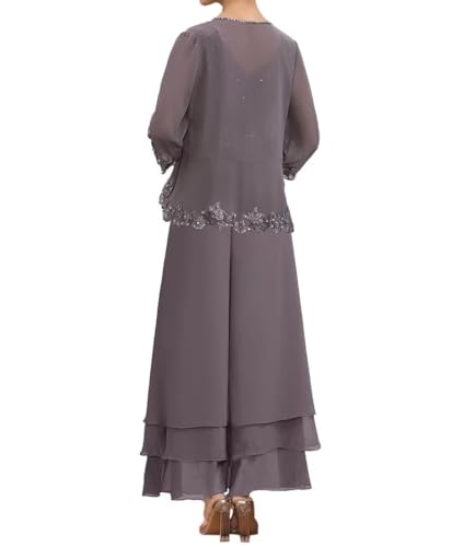 2 Pieces Mother of The Bride Pant Suits Long Sleeve Chiffon Lace Appliques Outfit Set Wedding Guest Dress with Jacket3