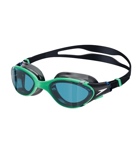Speedo Unisex Biofuse 2.0 SwiMing Goggles | Patented Easy Adjustment | Anti-fog | Anti-leak | Enhanced Fit | Improved Comfort, Harlequin Green/True Navy, One Size