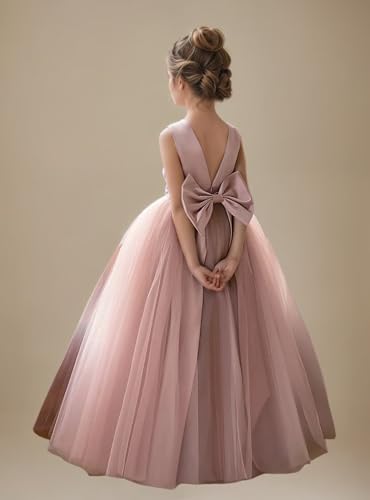 Satin Flower Girl Dress for Wedding Tulle First Communion Dresses Bow-Knot Girls Princess Pageant Gown4