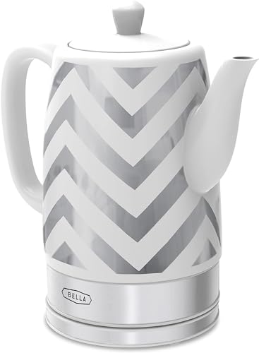 bella hervidor eléctrico y tetera. calentador de agua de cerámica con base giratoria extraíble, apagado automático y protección contra ebullición en seco, 1,5 litros, diseño de chevron plateado.