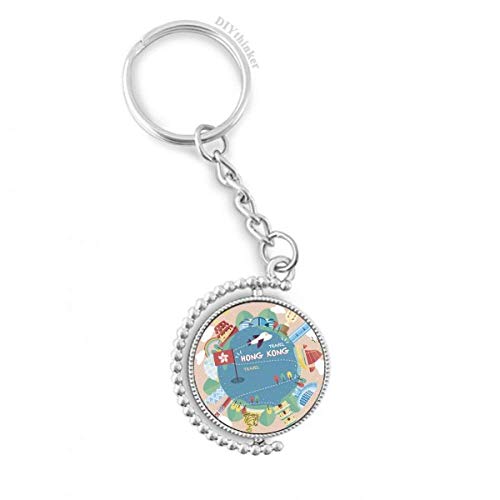 Porte-clés rotatif J'aime Hong Kong, keyholder multicolore pour sac