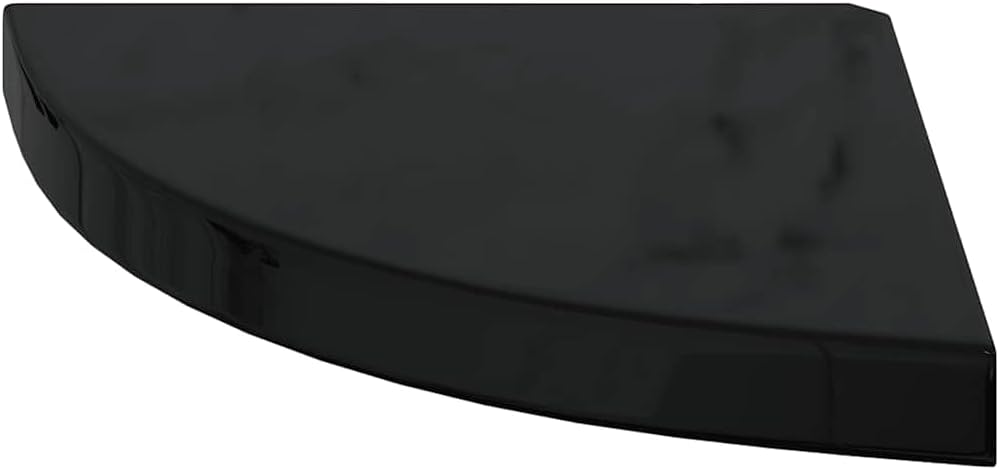 Floating Corner Shelf High Gloss Black MDF, 13.8x13.8x1.5 in Triangular Wall Shelf for Living Room, Bedroom, Bathroom Decor, Easy Mount