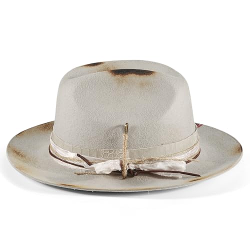 Image of Open Road Hat Fedora Hat Pure Wool Felt Hat Vintage Rancher Hat Airway Vented Panama Hats for Men Women