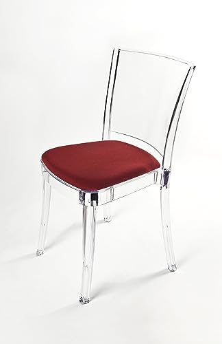 Lucienne - Silla Transparente Neutro - Pack De 4 Piezas - Con Cojín De Trevira Kat Rojo Tricolor - 16c2000 Lucienne - Silla Transparente Neutro - Pack De 4 Piezas - Con Cojín De Trevira Kat Rojo Tricolor - 16c2000