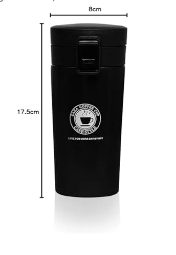 Image of Zentro Travel Coffee Mug Leak Proof -380 ML One Click Lid Stainless Steel Coffee Cup for Car, Office & Daily Commute with Secure Lock & Easy Clean Design (Black)